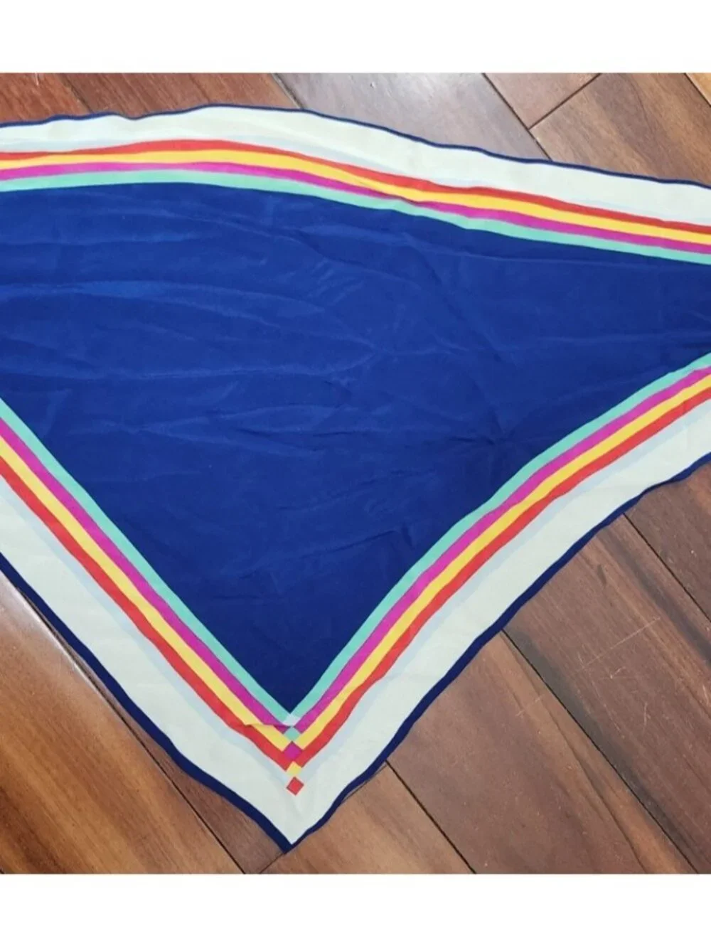 Echo Triangle Scarf Shawl Blue Rainbow Stripe Retro Y2K Head Wrap
